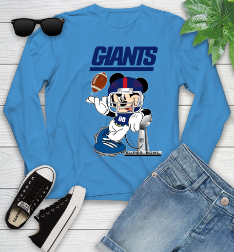 NFL newyork giants Mickey Mouse Disney Super Bowl Football T Shirt Youth Long Sleeve 7