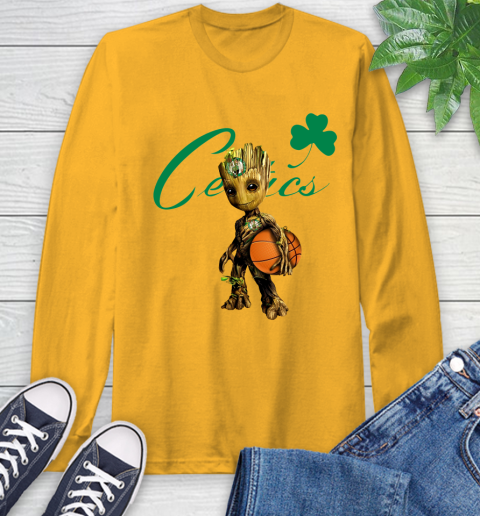 Boston Celtics NBA Basketball Groot Marvel Guardians Of The Galaxy Long Sleeve T-Shirt 3