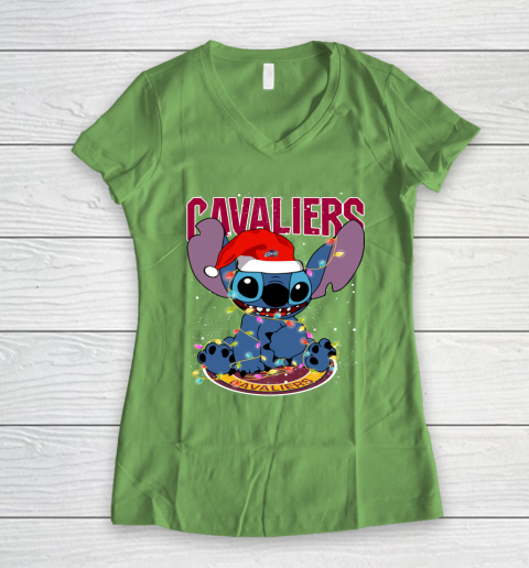 Cleveland Cavaliers NBA noel stitch Basketball Christmas Women's V-Neck T-Shirt 5