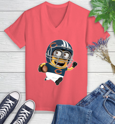 NFL Chicago Bears Minions Disney Football Sports Women's V-Neck T-Shirt 6