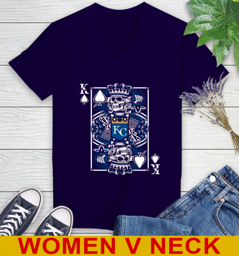 Kansas City Royals MLB Baseball The King Of Spades Death Cards Shirt Women's V-Neck T-Shirt 3