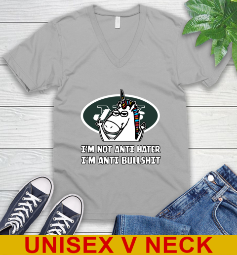 New York Jets NFL Football Unicorn I'm Not Anti Hater I'm Anti Bullshit V-Neck T-Shirt 4