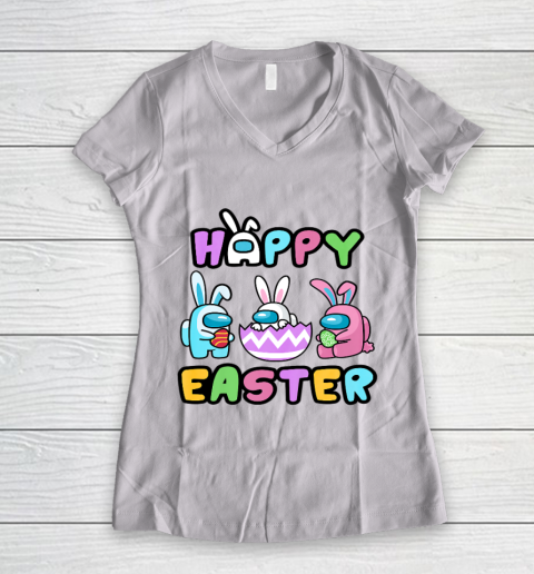 Bunny Kinda Sus Among Sus Us Cute Eggs Happy Easter Day Women's V-Neck T-Shirt