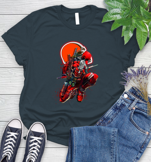 NFL Deadpool Marvel Comics Sports Football Cleveland Browns Women's T-Shirt 8