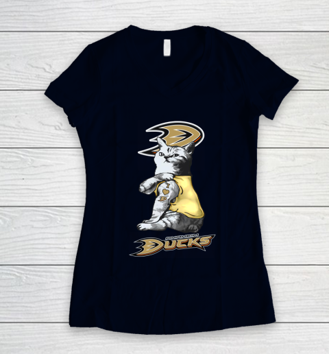 NHL My Cat Loves Anaheim Ducks Hockey Women's V-Neck T-Shirt 2