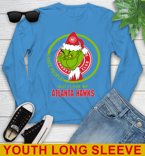 Atlanta Hawks NBA Christmas Grinch I Hate People But I Love My Favorite Basketball Team Youth Long Sleeve 8