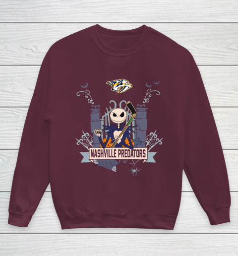 NHL Nashville Predators Hockey Jack Skellington Halloween Youth Sweatshirt 4
