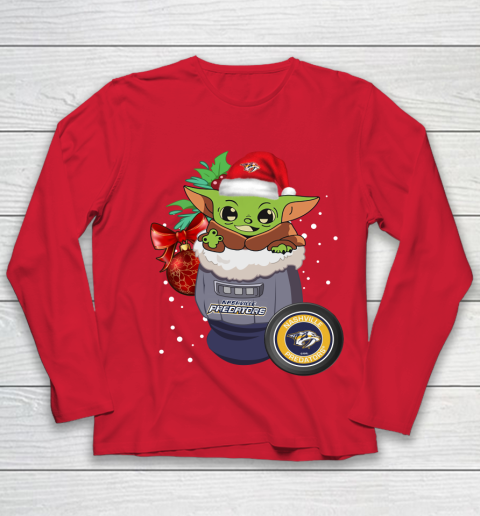 Nashville Predators Christmas Baby Yoda Star Wars Funny Happy NHL Youth Long Sleeve 10