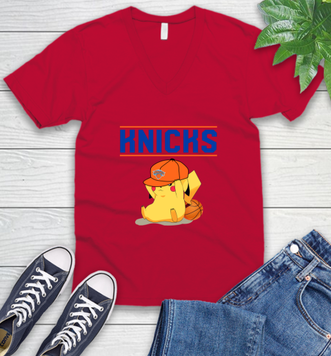 NBA Pikachu Basketball Sports New York Knicks V-Neck T-Shirt 7