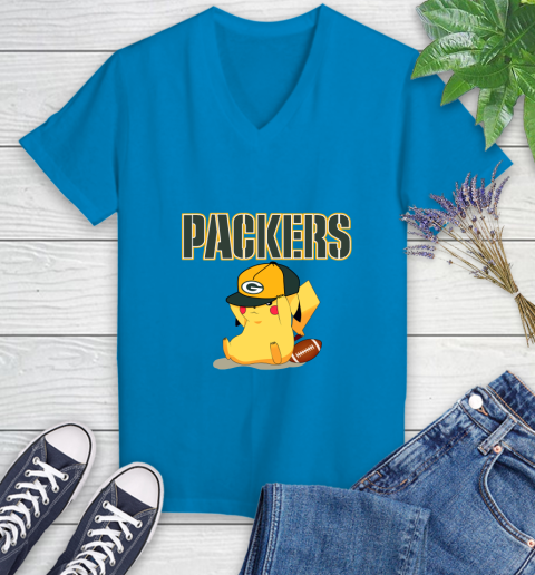 NFL Pikachu Football Sports Green Bay Packers Women's V-Neck T-Shirt 7