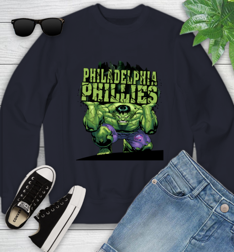 Philadelphia Phillies MLB Baseball Incredible Hulk Marvel Avengers Sports Youth Sweatshirt 4 Philadelphia Phillies MLB Baseball Incredible Hulk Marvel Avengers Sports Youth Sweatshirt - Image 4