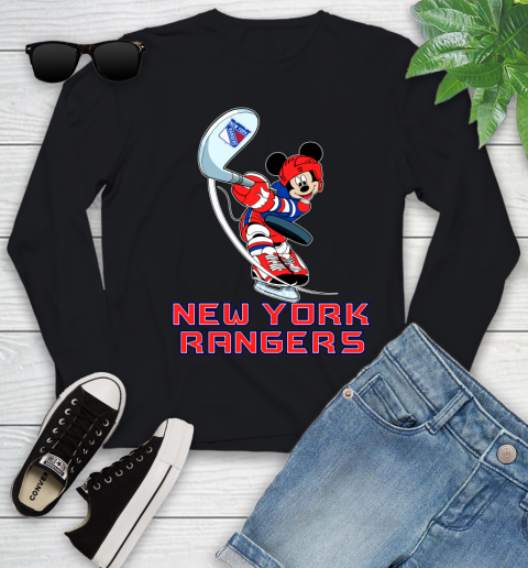 NHL Hockey New York Rangers Cheerful Mickey Mouse Shirt Youth Long Sleeve