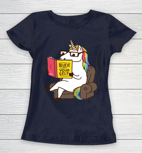 Unicorn Shirt Believe in Yourself Motivational Book Lover Women's T-Shirt 3