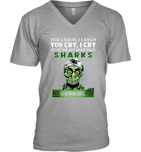 NHL Talk Shit About San Jose Sharks I Kill You Achmed The Dead Terrorist Jeffrey Dunham Hockey pPkkPLJK40o v neck unisex 8 95 151514 front sport grey