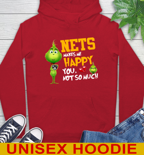 NBA Brooklyn Nets Makes Me Happy You Not So Much Grinch Basketball Sports Hoodie 10