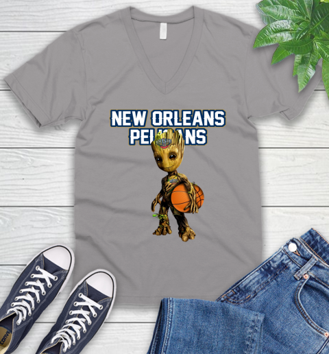 New Orleans Pelicans NBA Basketball Groot Marvel Guardians Of The Galaxy V-Neck T-Shirt 4