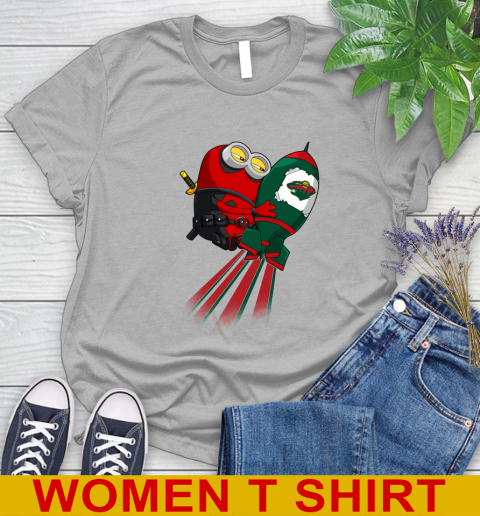 NHL Hockey Minnesota Wild Deadpool Minion Marvel Shirt Women's T-Shirt 5