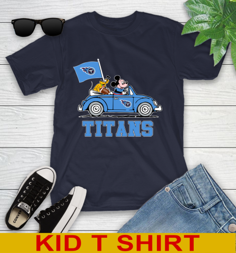 NFL Football Tennessee Titans Pluto Mickey Driving Disney Shirt Youth T-Shirt 3