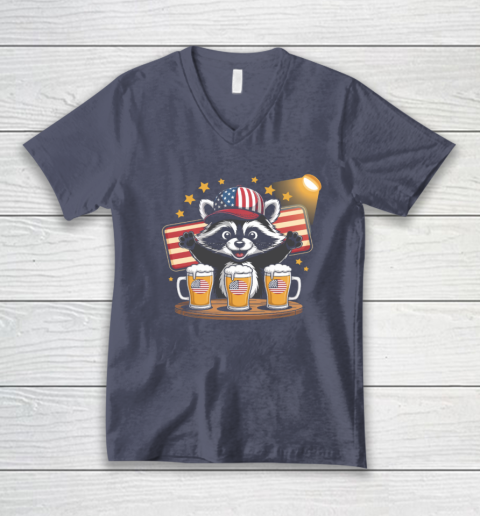 Raccoon red white and brew Funny Independence Day 4th of July V-Neck T-Shirt 6