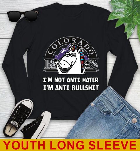 Colorado Rockies MLB Baseball Unicorn I'm Not Anti Hater I'm Anti Bullshit Youth Long Sleeve 2