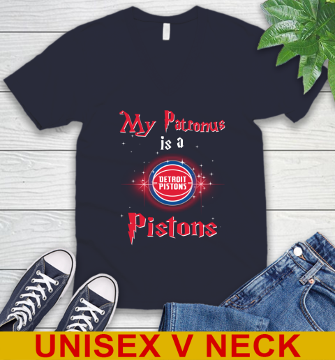 NBA Basketball Harry Potter My Patronus Is A Detroit Pistons V-Neck T-Shirt 2