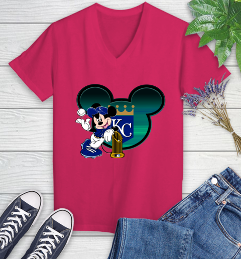 MLB Kansas City Royals The Commissioner's Trophy Mickey Mouse Disney Women's V-Neck T-Shirt 9