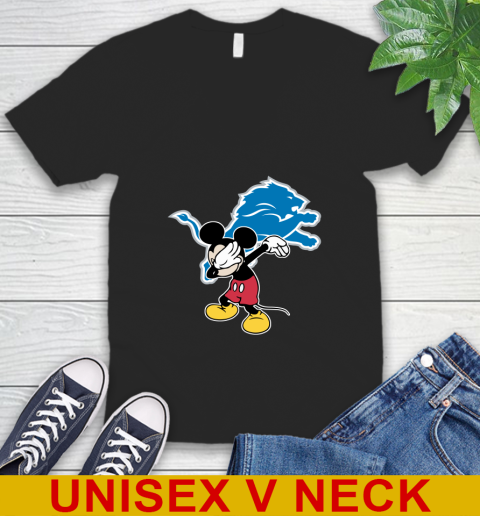 Detroit Lions NFL Football Dabbing Mickey Disney Sports V-Neck T-Shirt 2