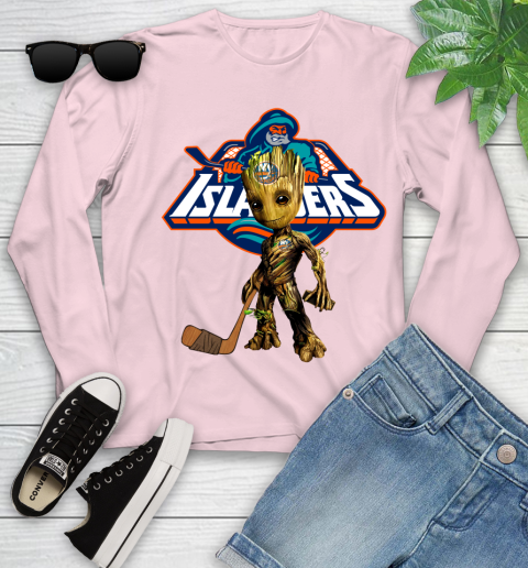 New York Islanders NHL Hockey Groot Marvel Guardians Of The Galaxy Youth Long Sleeve 10