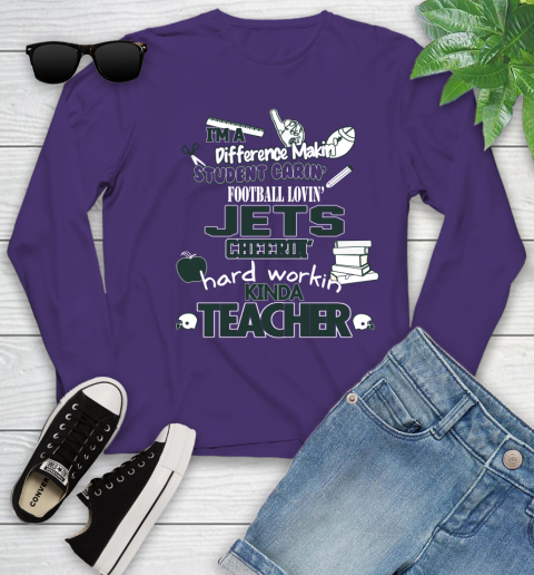 New York Jets NFL I'm A Difference Making Student Caring Football Loving Kinda Teacher Youth Long Sleeve 4