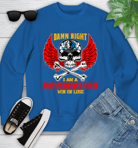 NBA Damn Right I Am A Dallas Mavericks Win Or Lose Skull Basketball Sports Youth Sweatshirt 7