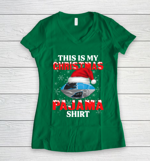 Carolina Panthers This Is My Christmas Pajama Shirt NFL Women's V-Neck T-Shirt 3