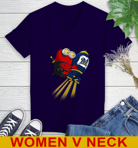 MLB Baseball Milwaukee Brewers Deadpool Minion Marvel Shirt Women's V-Neck T-Shirt 4 MLB Baseball Milwaukee Brewers Deadpool Minion Marvel Shirt Women's V-Neck T-Shirt - Image 4