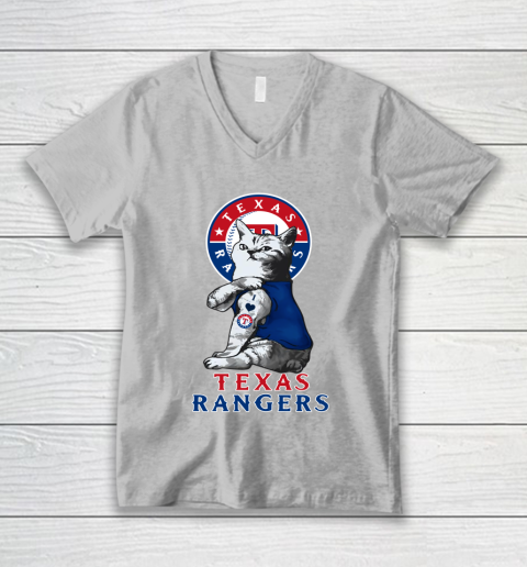 MLB Baseball My Cat Loves Texas Rangers V-Neck T-Shirt 3