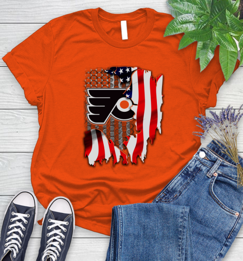 Philadelphia Flyers NHL Hockey American Flag Women's T-Shirt 3