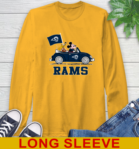 NFL Football Los Angeles Rams Pluto Mickey Driving Disney Shirt Long Sleeve T-Shirt 3
