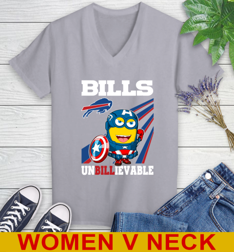 NFL Football Buffalo Bills Captain America Marvel Avengers Minion Shirt Women's V-Neck T-Shirt 4