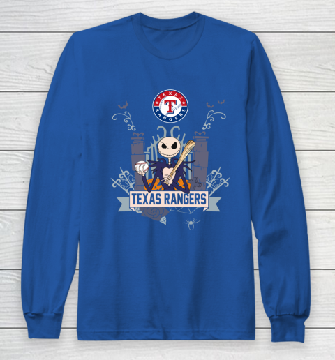 MLB Texas Rangers Baseball Jack Skellington Halloween Long Sleeve T-Shirt 6