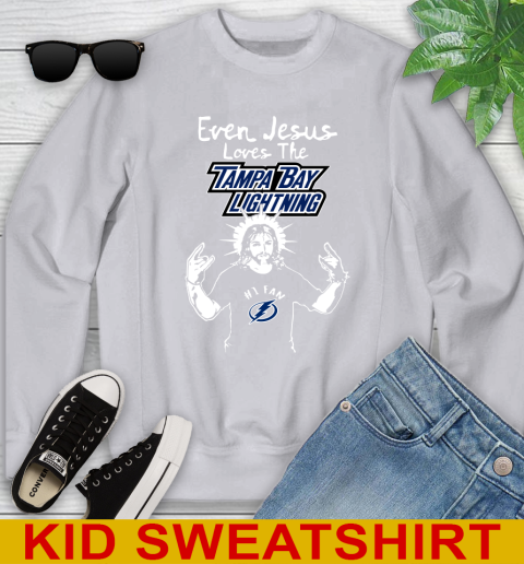 Tampa Bay Lightning NHL Hockey Even Jesus Loves The Lightning Shirt Youth Sweatshirt 3