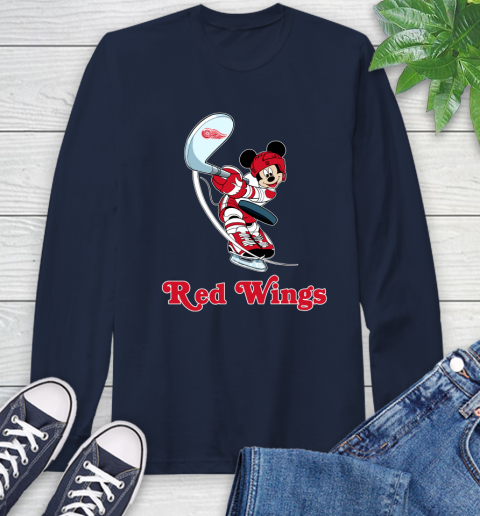 NHL Hockey Detroit Red Wings Cheerful Mickey Mouse Shirt Long Sleeve T-Shirt 4