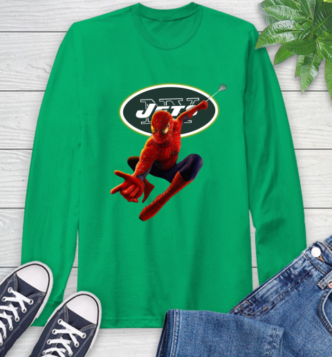 NFL Spider Man Avengers Endgame Football New York Jets Long Sleeve T-Shirt 8 NFL Spider Man Avengers Endgame Football New York Jets Long Sleeve T-Shirt - Image 8