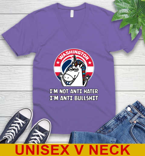 Washington Wizards NBA Basketball Unicorn I'm Not Anti Hater I'm Anti Bullshit V-Neck T-Shirt 9