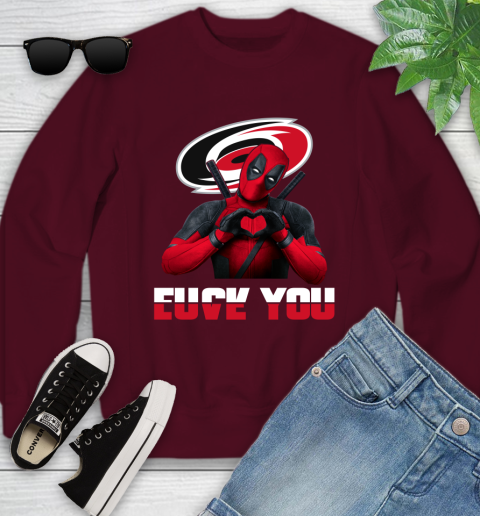 NHL Carolina Hurricanes Deadpool Love You Fuck You Hockey Sports Youth Sweatshirt 4