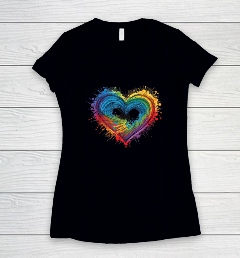 Tie Dye Heart Valentines Day Women's V-Neck T-Shirt