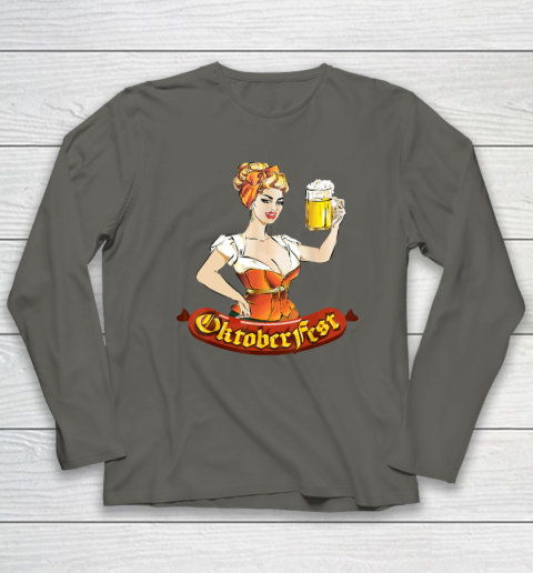 Barmaid Oktoberfest Dirndl Bratwurst German Woman Costume T Shirt Long Sleeve T-Shirt 4