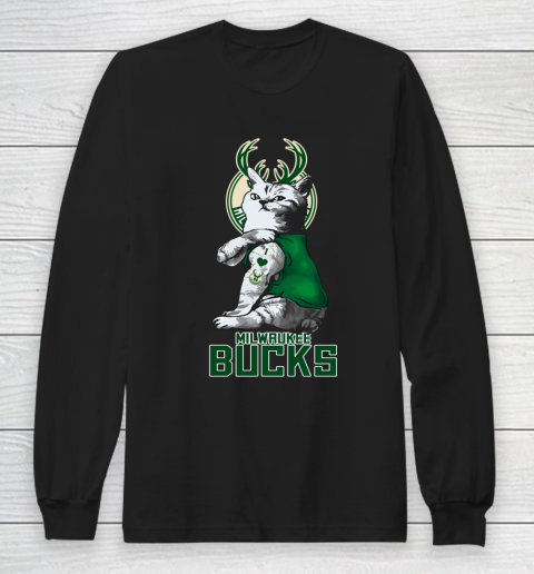 NBA Basketball My Cat Loves Milwaukee Bucks Long Sleeve T-Shirt