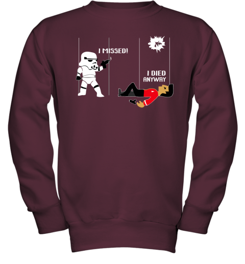 6sj3 star wars star trek a stormtrooper and a redshirt in a fight shirts youth sweatshirt 47 front maroon