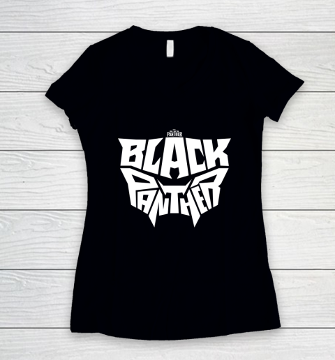 Marvel Black Panther Movie White Mask Text Graphic Women's V-Neck T-Shirt