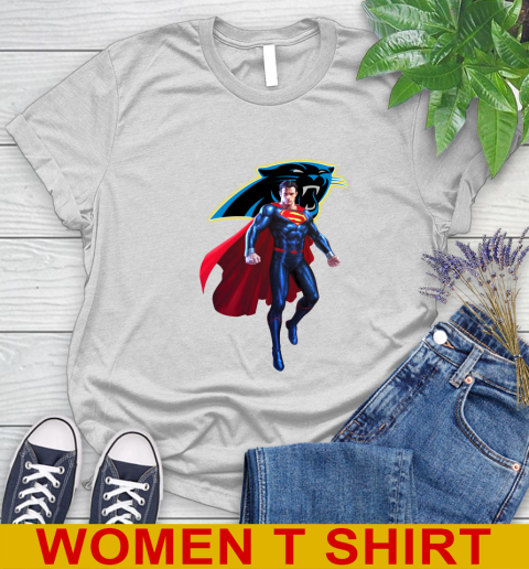 NFL Superman DC Sports Football Carolina Panthers Women s T Shirt Tee For Sports