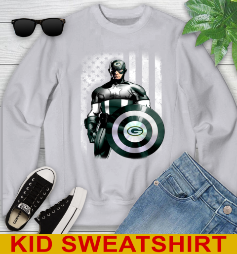 Green Bay Packers NFL Football Captain America Marvel Avengers American Flag Shirt Youth Sweatshirt 3