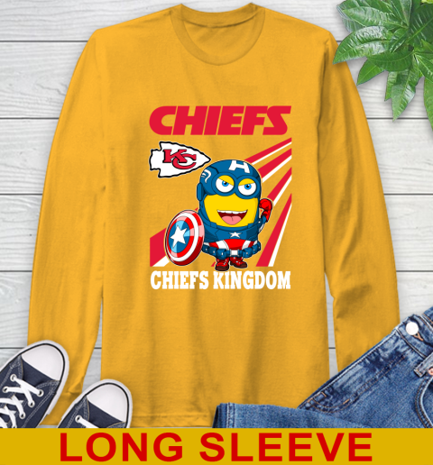 NFL Football Kansas City Chiefs Captain America Marvel Avengers Minion Shirt Long Sleeve T-Shirt 2